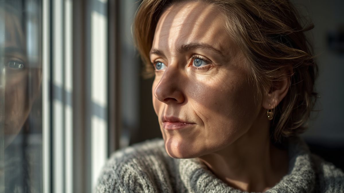 Femme de plus de 40 ans pensive, illustration sur la charge mentale et le système nerveux
