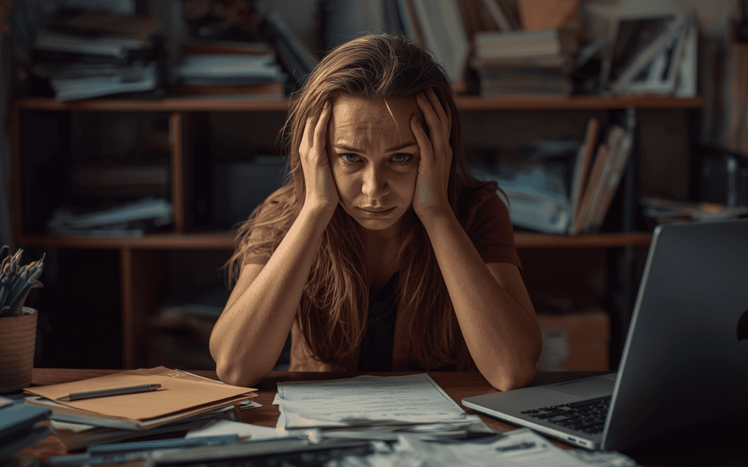 Femme active concentrée et fatiguée, illustration sur le lien entre TDAH, charge mentale et système nerveux
