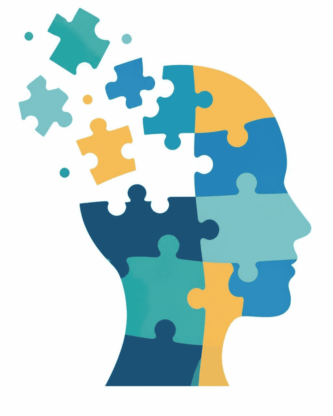 Image symbolisant la compréhension du TDAH et du HPI chez la femme Pièces de puzzle formant une tête de profil, image symbolisant la compréhension du TDAH et du HPI chez la femme